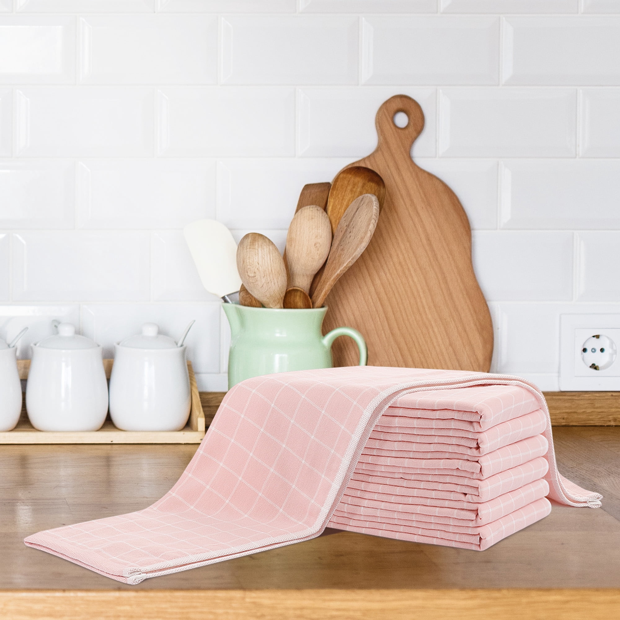 PiccoCasa Cotton Kitchen Tea Clean Towel Set Classic, 13x29in, Pink, 6PCS