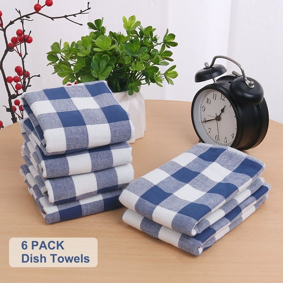 PiccoCasa Cotton Kitchen Tea Towel Set Lattice Pattern, 34x34cm, Blue, 6PCS