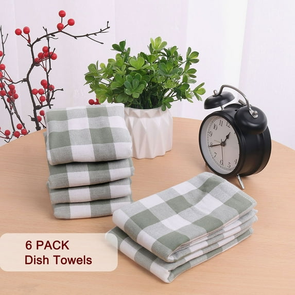 PiccoCasa Cotton Kitchen Tea Towel Set Lattice Pattern, 34x34cm, Green, 6PCS