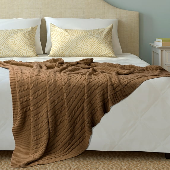 PiccoCasa Cotton Knitt Throw Blanket Decorative Cable Knitted Blanket for Couch, Chair, Coffee 60" x 78"