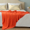 thumbnail image 1 of PiccoCasa Cotton Knitt Throw Blanket Decorative Cable Knitted Blanket for Couch, Chair, Orange Red 60" x 78", 1 of 8