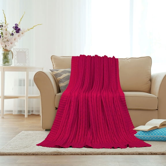 PiccoCasa Cotton Knitted Blanket Throw Blanket for Couch, Bed, Sofa, Travel, Cardinal 50" x 60"