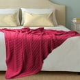 thumbnail image 1 of PiccoCasa Cotton Knitted Blanket Throw Blanket for Couch, Bed, Sofa, Travel, Rose Red 60" x 78", 1 of 8