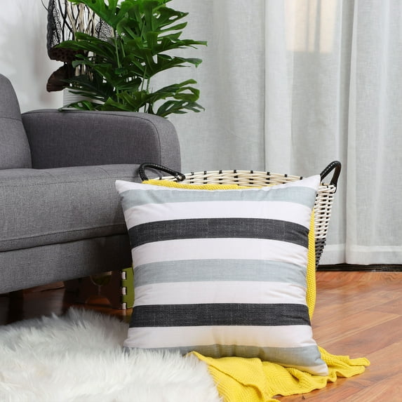 PiccoCasa Cotton Linen Throw Pillowcase 18"x18" Plaid Sofa Cushion Cover, White ,Dark Grey ,Cyan