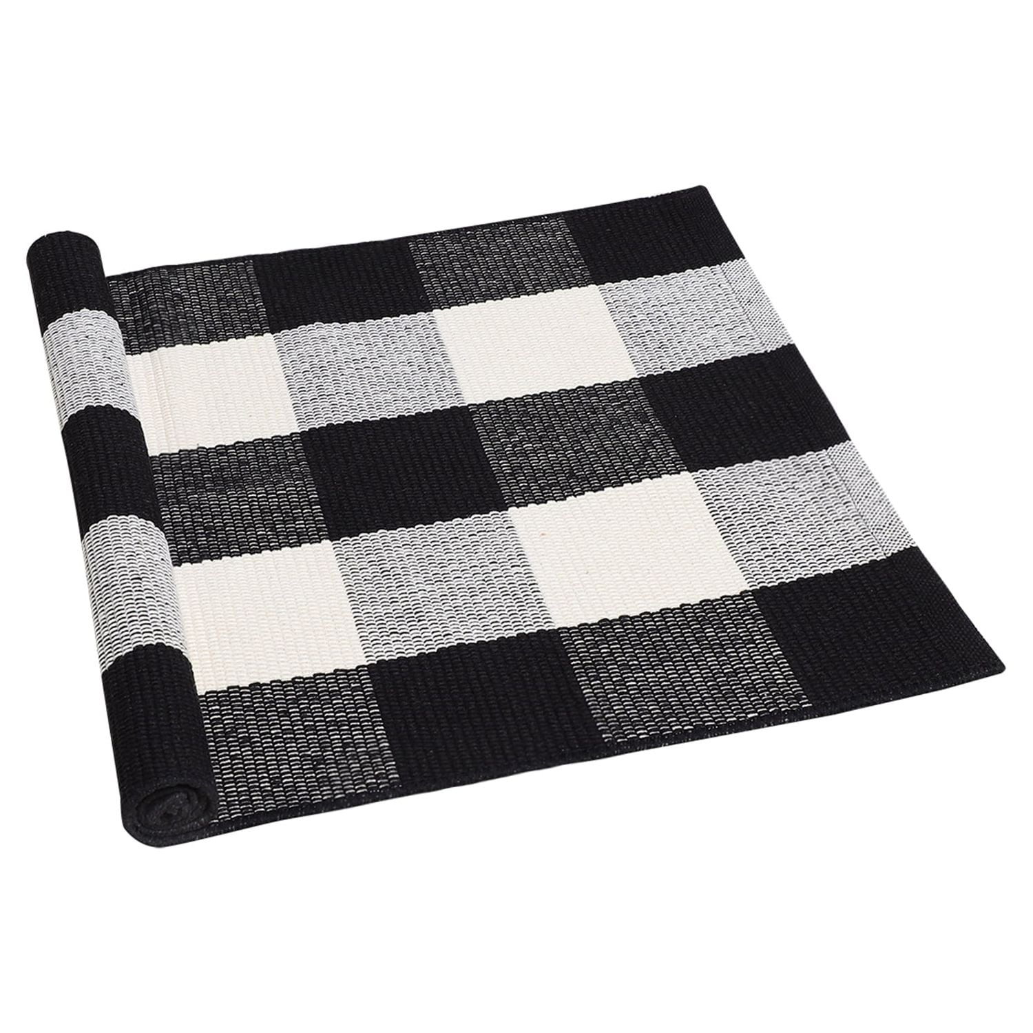 PiccoCasa Cotton Plaid Area Rug Checkered Rug for Porch, Black White 28 ...