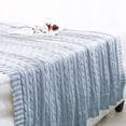 thumbnail image 1 of PiccoCasa Cotton Throw Blanket Cable Knit Decorative Blanket, Light Blue 50"x60", 1 of 7