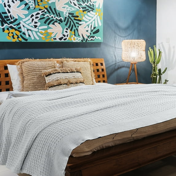 PiccoCasa Cotton Waffle Weave Blanket 47"x70" Throw Blanket for All Season, Grey