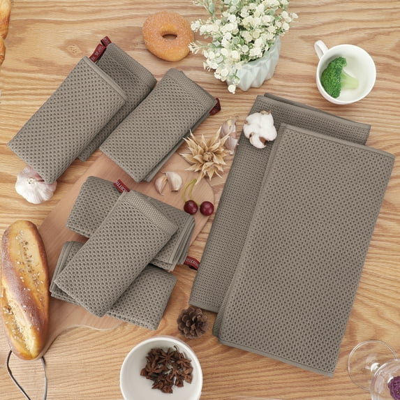 PiccoCasa Cotton Waffle Weave Kitchen Dish Hand Towels Set 8PCS Brown
