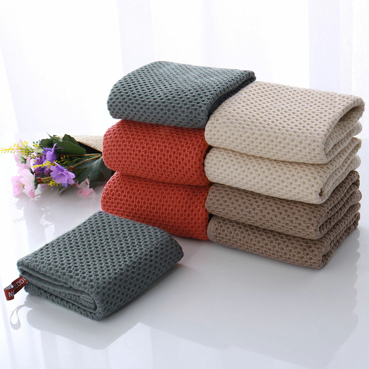 PiccoCasa Cotton Waffle Weave Kitchen Dish Hand Towels Set 8PCS Mixed Color