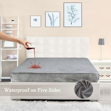 PiccoCasa Crystal Velvet Waterproof Mattress Protector with Five-Sides TPU Membrane Layer, Twin Gray