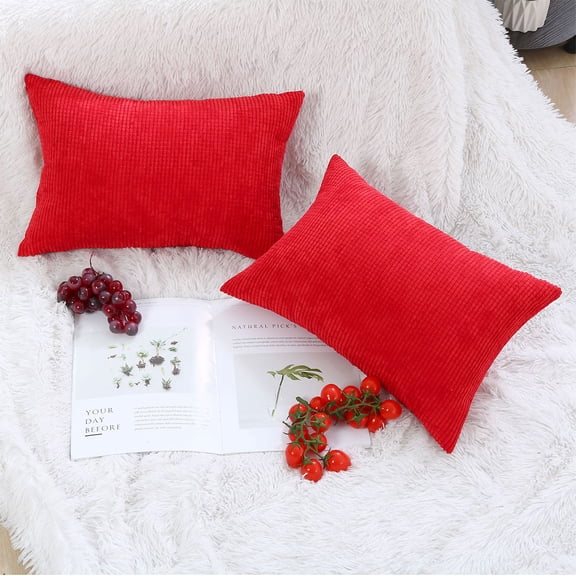 PiccoCasa Cushion Cover Corn Striped Corduroy Throw Pillow Case Cover for Sofa, Red 2