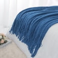 thumbnail image 1 of PiccoCasa Decorative Knitted Throw Blanket with Fringe for Couch Bed Sofa, 60"x50"  Blue, 1 of 6