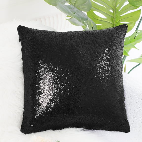 PiccoCasa Decorative Sequin Throw Pillow Covers, 16"x16" Cushion Covers for Party Black