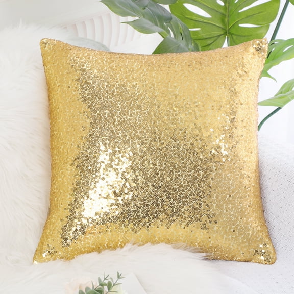 PiccoCasa Decorative Sequin Throw Pillow Covers, 16"x16" Cushion Covers for Party Pale Gold Tone