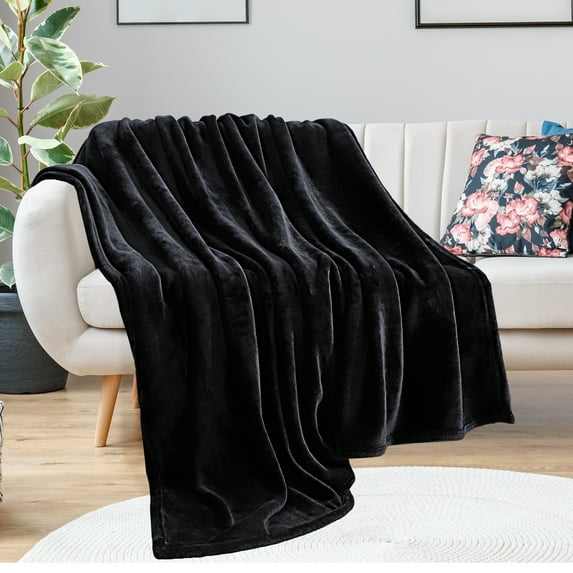 PiccoCasa Decorative Throw Blanket Flannel Fleece Blanket for Couch Black King (90"x108")