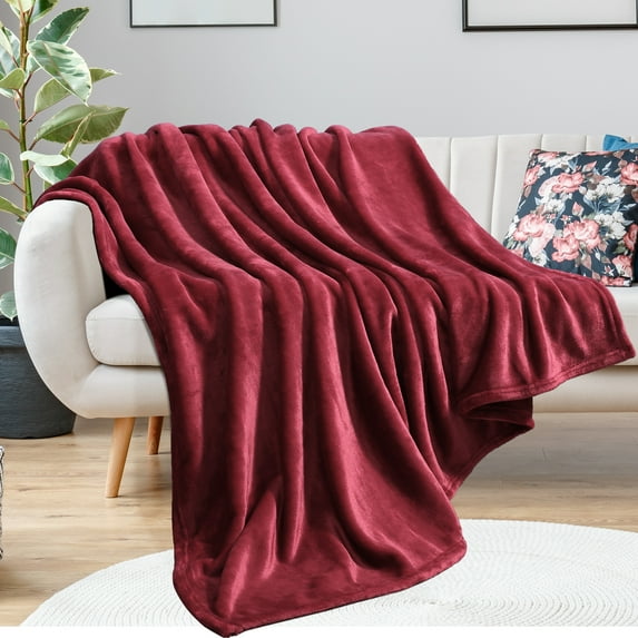 PiccoCasa Decorative Throw Blanket Flannel Fleece Blanket for Couch Burgundy Twin (60"x78")