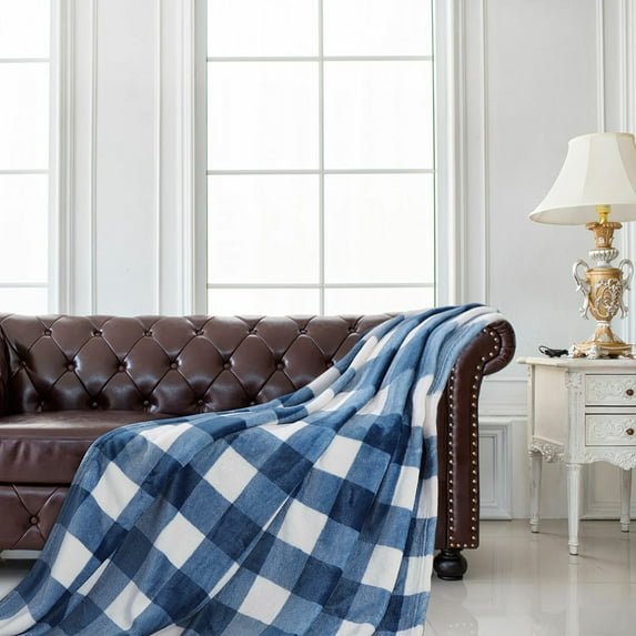 PiccoCasa Decorative Throw Blanket Plaid Blanket for Sofa, 60"x78", Blue and White