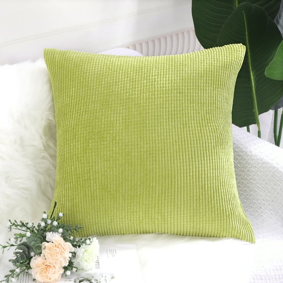 PiccoCasa Decorative Throw Pillow Cover Corduroy Corn Striped Cushion Cover, Light Green 20" x 20"