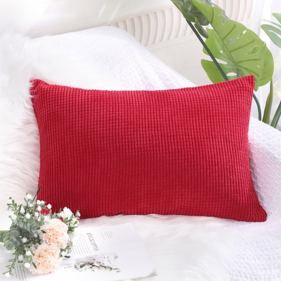 PiccoCasa Decorative Throw Pillow Cover Corduroy Corn Striped Cushion Cover, Red 12" x 18"