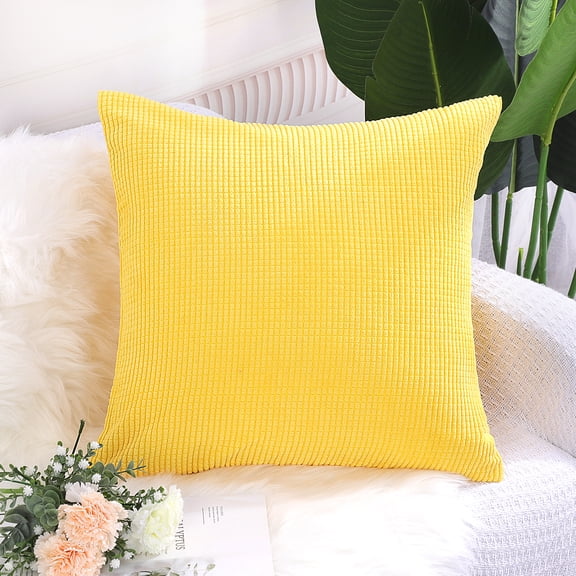 PiccoCasa Decorative Throw Pillow Cover Corduroy Corn Striped Cushion Cover, Yellow 18" x 18"