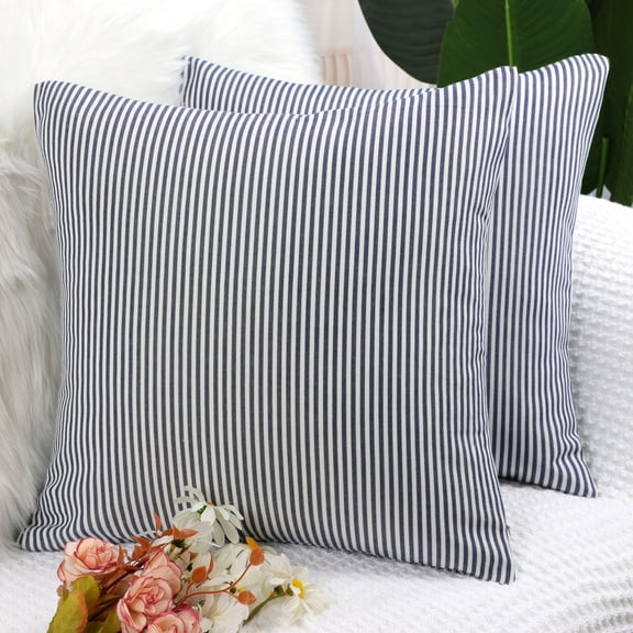 PiccoCasa Decorative Throw Pillow Cover Striped Cushion Case Blue and White 18" x 18" 2