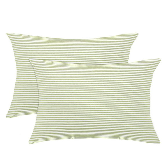 PiccoCasa Decorative Throw Pillow Cover Striped Cushion Case Green and White 12" x 20" 2