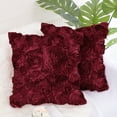 thumbnail image 1 of PiccoCasa Decorative Throw Pillow Covers 3D Satin Rose Flower Shells Cushion Covers, 2Pcs, 16"x16" Red Burgundy, 1 of 7