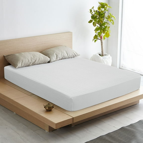 REGALWOVEN 100GSM Microfiber Striped Bed Fitted Sheet, 16 Inch Deep Pocket Bed Mattress Cover Light Gray Twin