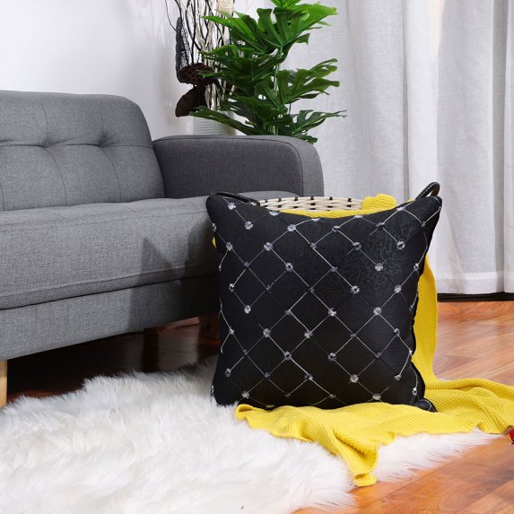 PiccoCasa Diamonds Shape Plaids Square Throw Pillow Case 18"x18", Black