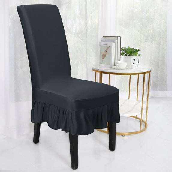 PiccoCasa Elastic Spandex Chair Slipcover Elegant Ruffled Seat Cover, Dark Gray