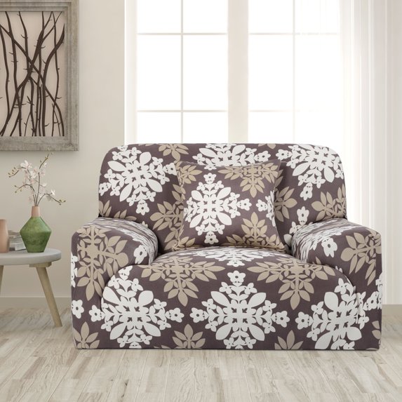 PiccoCasa Elastic Spandex Sofa Covers Contemporary Floral Armchair Slipcover, Brown Small