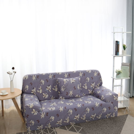 PiccoCasa Elastic Spandex Sofa Slipcover Butterfly Pattern Couch Cover, Gray Purple 88"-114"