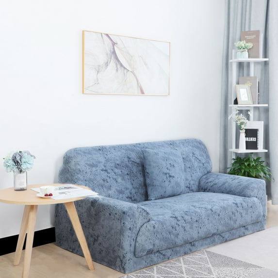 PiccoCasa Elastic Spandex Sofa Slipcover Inking Painting Pattern Couch Cover, Blue 53"-67"