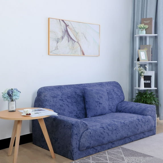 PiccoCasa Elastic Spandex Sofa Slipcover Inking Painting Pattern Couch Cover, Navy Blue 53"-67"