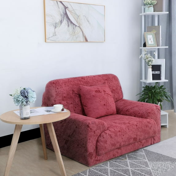 PiccoCasa Elastic Spandex Sofa Slipcover Inking Painting Pattern Couch Cover, Wine Red 35"-51"