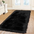 thumbnail image 1 of PiccoCasa Faux Fur Area Rug Fluffy Carpet for Bedroom, Black, 2x5 Feet, 1 of 8