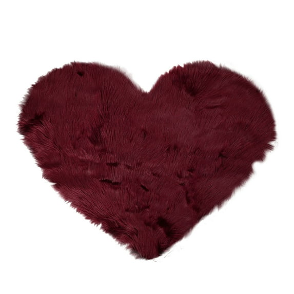 PiccoCasa Faux Fur Area Rug Shaggy Floor Mat, Burgundy 2.3x3 Feet Heart Shape