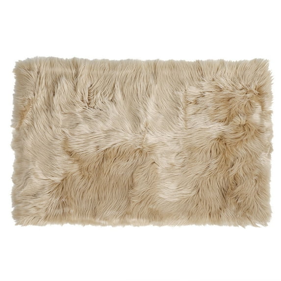 PiccoCasa Faux Fur Area Rug Shaggy Floor Mat, Khaki 2x3 Feet Rectangle