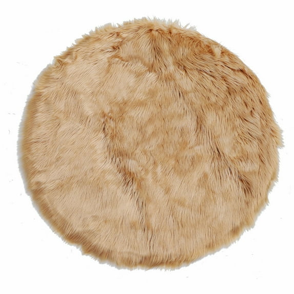 PiccoCasa Faux Fur Area Rug Shaggy Floor Mat, Khaki 3x3 Feet Round