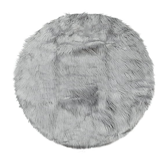 PiccoCasa Faux Fur Area Rug Shaggy Floor Mat, Light Gray 2x2 Feet Round