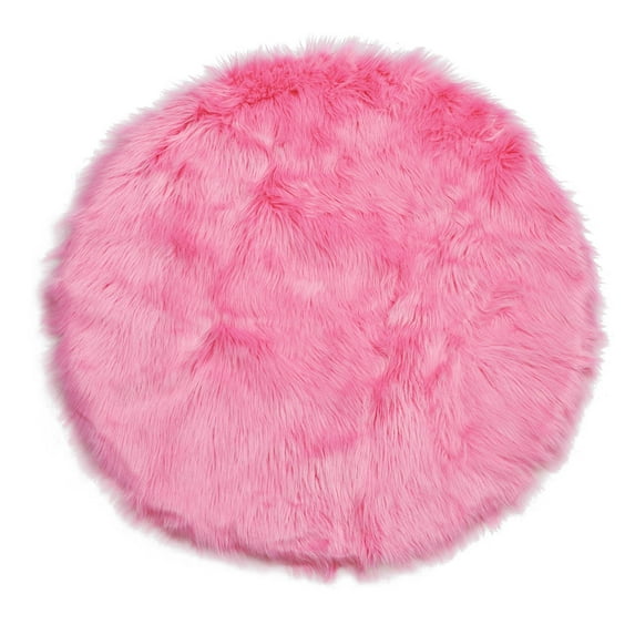 PiccoCasa Faux Fur Area Rug Shaggy Floor Mat, Rose Red 2x2 feet Round