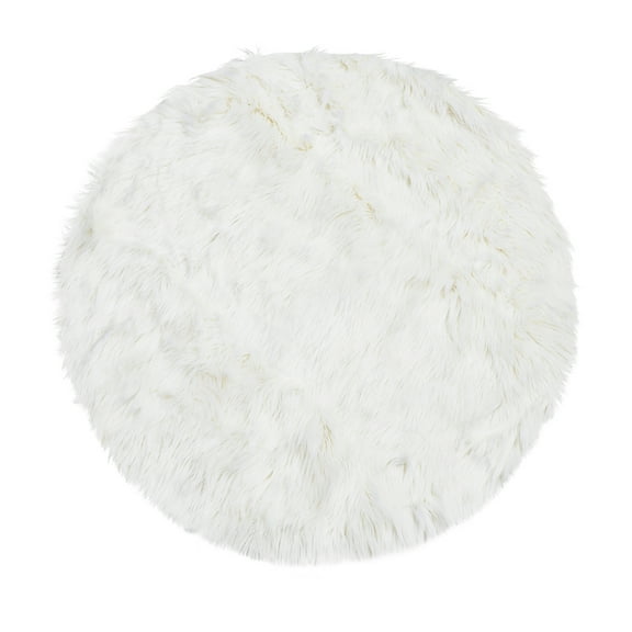 PiccoCasa Faux Fur Area Rug Shaggy Floor Mat, White 2x2 Feet Round