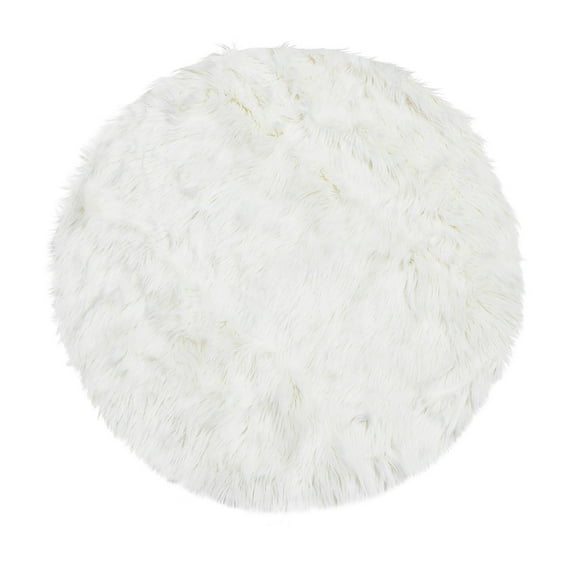 PiccoCasa Faux Fur Area Rug Shaggy Floor Mat, White 3x3 feet Round