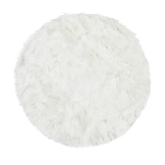 PiccoCasa Faux Fur Area Rug Shaggy Floor Mat, White 3x3 feet Round