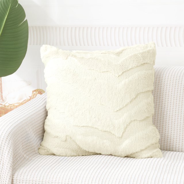 PiccoCasa Faux Fur Decorative Throw Pillow Covers Soft, Beige 18x18