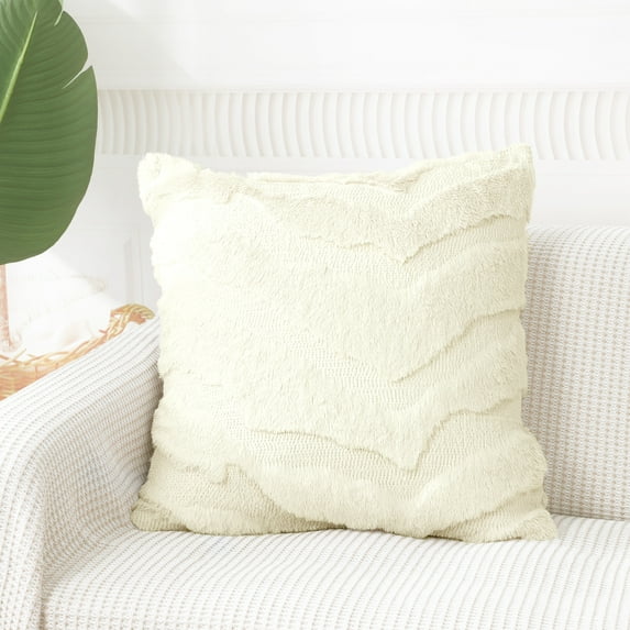 PiccoCasa Faux Fur Decorative Throw Pillow Covers Soft, Beige 20x20 Inch