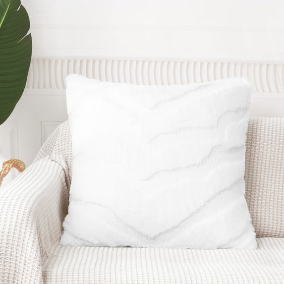 PiccoCasa Faux Fur Decorative Throw Pillow Covers Soft, White 18x18 Inch