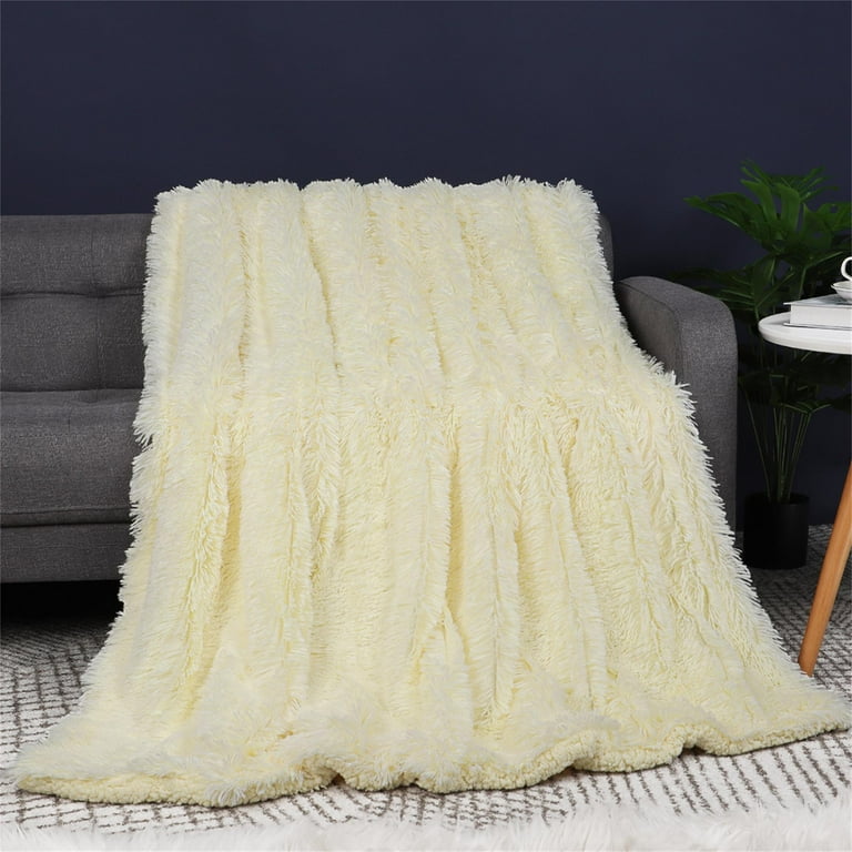 Light Yellow Pastel Yellow Throw Blanket PiccoCasa Faux Fur Plush