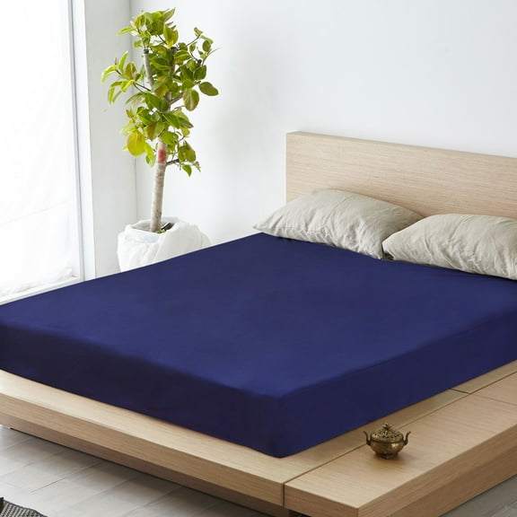 PiccoCasa Fitted Sheet Waterproof Bedding Sheet, Navy Blue King