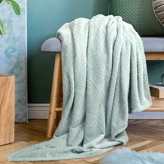 PiccoCasa Flannel Fleece Blanket, Microfiber Fuzzy Plush Blankets for Sofa, Aqua 50" x 59"
